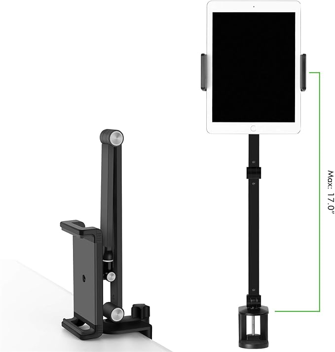 Viozon Tablet Stand Holder Mount, Rotate 360 Degrees of Flexible, Height and Angle Adjustable, High-Grade Aluminium Alloy Long Arm Compatible with 4.5-13 Mobile Phone and Tablet (AP-7LCB2)