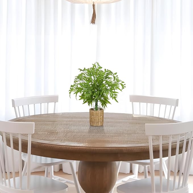 Faux Greenery Stems in Vase Aritificial Fern Plant in Glass Vase with Faux Water & Woven Cover Small Fake Desk Plants Greenery Centerpieces for Farmhouse Kitchen Dinner Tables Shelves Plants Decor