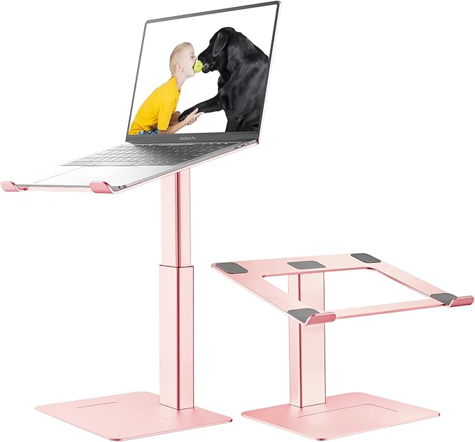 Laptop Stand for Desk, Ergonomic Aluminum Laptop Stand Adjustable Height from 7-15", Sitting and Standing Laptop Riser for 10-17" Notebook (Rose Pink)