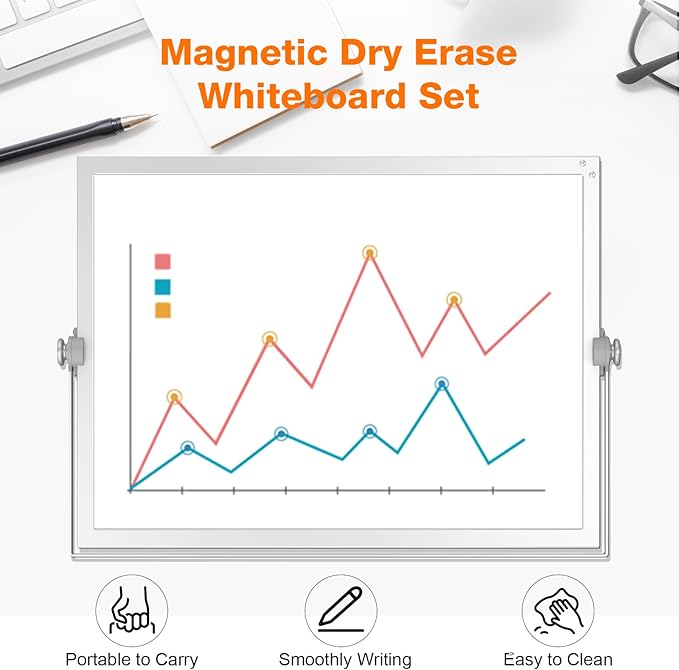 Weekly Dry Erase White Board, 16X12IN Magnetic Desktop Whiteboard Calendar with Stand, 8 Markers, 4 Magnets, 1 Eraser, Portable Double-Sided White Board Easel for Kids Memo to Do List Desk