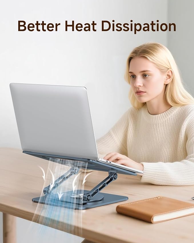 Laptop Stand for Desk, Ergonomic Laptop Riser with 360° Rotating Base, Foldable Notebook Computer Holder Stand Compatible with MacBook Air Pro, Dell XPS, More 10-15" Laptops, Navy