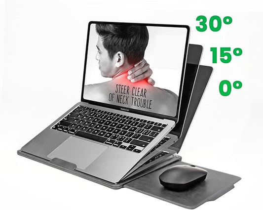 PUNCUBE Portable Lap Desk - Lap Desk with Retractable Mouse Pad, Adjustable Stand, Writing Board, Expandable Surface, and Heat Protection for Laptops and Tablets (Silver Grey)