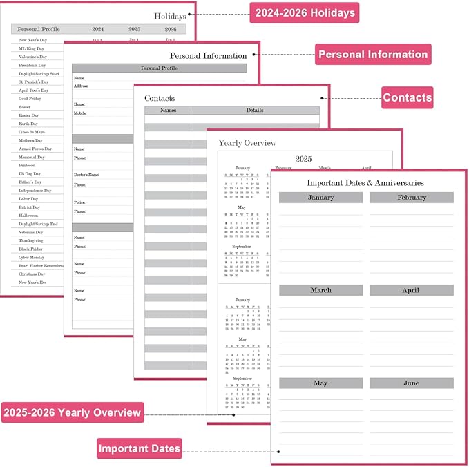 2025-2026 Daily & Monthly Planner - 2025 2026 Academic Year Planner One Page Per Day from July 2025 to June 2026, Hourly Appointment Book Perfect Organizer Daily Life, Fabric Cover, 5.8'' x 8.3'', Pink