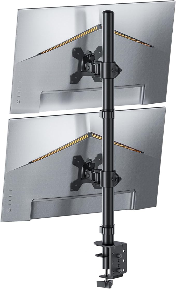 Dual Monitor Stand for 13-27'' Wide Monitor Desk Arm up to 44lbs Adjustable Stacked Double Monitor Mount with C-Clamp 75x75/100x100 VESA