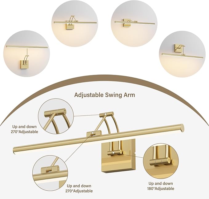 Tipace Hard-Wired LED Picture Light Fixtures,3CCT Dimmable Metal Artwork Display Lamp with Remote Control,Gold Modern Gallery Lights Wall Lights for Picture Display