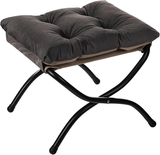 AbocoFur 15"(H) Folding Footrest Stool, Accent Padded Sofa Foot Stool for Lazy Chair, Upholstered Small Foldable Ottoman, Metal Frame Portable Foot Rest Ottoman for Living Room, Bedroom, Smoky Grey