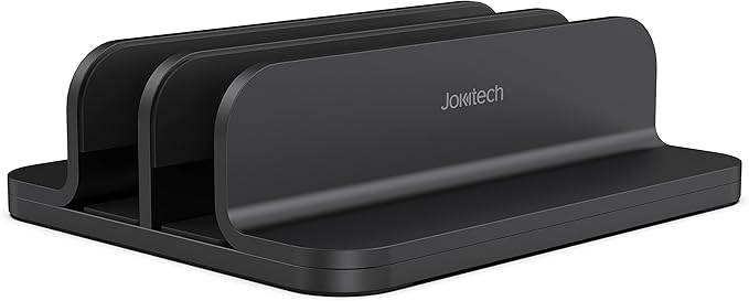 Dual Aluminum Vertical Laptop Stand Organizer, Sturdy Notebook Computer Holder Stand Compatible with New Liquid Retina XDR Apple MacBook Air/Pro, Mac mini and iPad Pro - Black