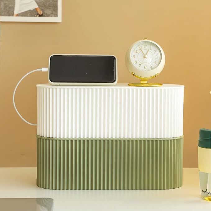 FABROK Cable Management Box with 10 Cable Ties, Cable Organizer Box for Power Strips, Surge Protectors, Chargers, Adapters, TV Computer Wires Cable Hider Organizer Box for Home/Office (Large/White)