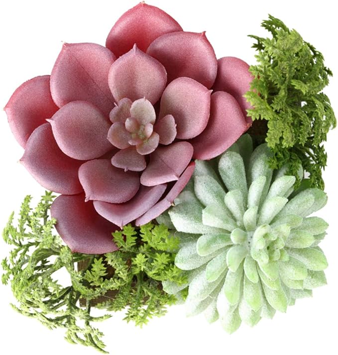 Mingfuxin Succulent Plants Artificial, Small Fake Plants in Pots, Mini Artificial Plants Indoor with Wood Potted for Bathroom Home Office Living Room Table Desk Shelf Decor, Set of 3