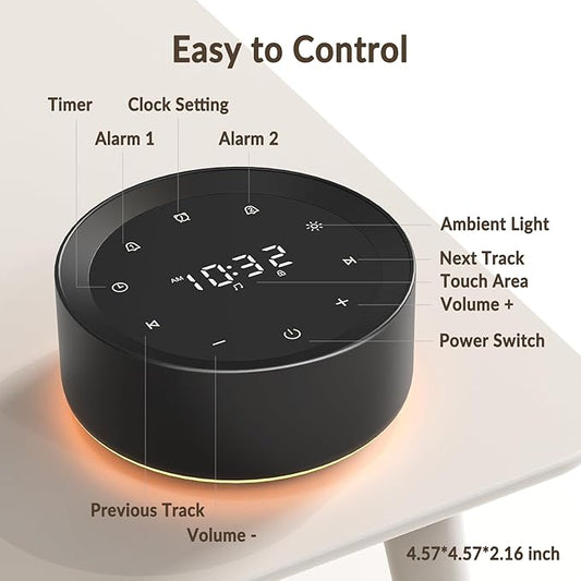 White Noise Sound Machine Alarm Clock 7 Colors Night Light Sound Machine for Adult/Baby 20 Soothing Sounds 31 Level Volume 6 Level Screen Brightness 5 Timer Set Memory Function Touch Control
