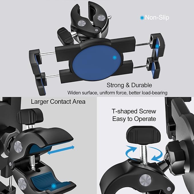 Stroller Tablet Holder for Baby, Phone iPad Holder Mount Handlebar Clamp for Golf Cart, Wheelchair, Scooter, Gym Bicycle, Workout Equipment, Tripod for iPad Pro 12.9, Air, Mini, Tabs, iPhone (4.7-13")