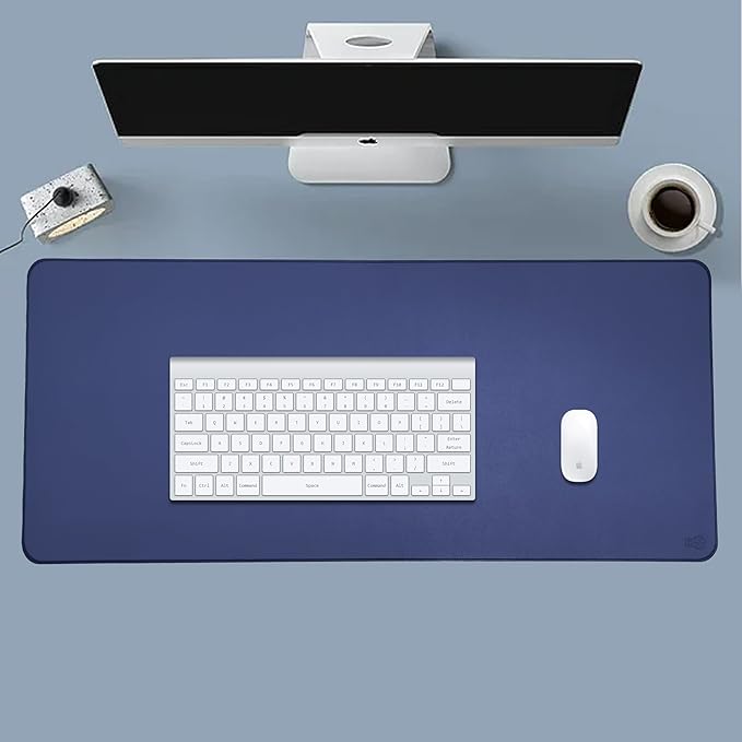 PU Leather Desk Mat| Premium Mouse Pad with Bonus Coaster | Stylish, Durable, Waterproof Mouse Pad for Office & Home (Navy Blue+Steel Grey, XXL -PU Twin Set)