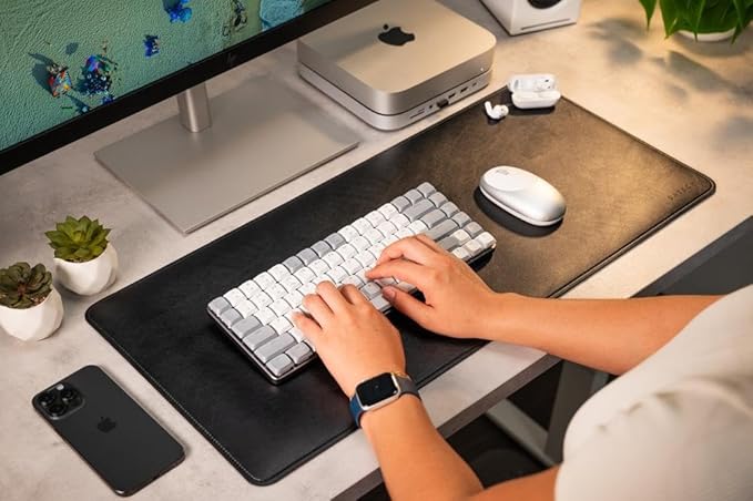 Satechi Vegan Leather Desk Mat, Large Mouse Pad Scratch and Water Resistant, Easy to Clean, Desk Pad for Office and Home, 26.8” x 12.4” x 0.1” - Black