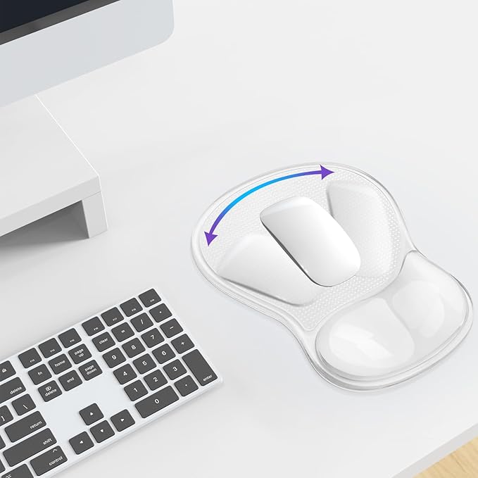 Mouse Pad with Wrist Rest,Ergonomic Mouse Pad with Comfortable Gel Wrist Rest Support and Non-Slip PU Base for Easy Typing Pain Relief, Durable and Washable (Transparent White)