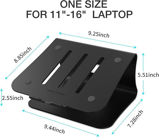 Laptop Stand, Aluminum Notebook Holder Riser Heat-Vent for MacBook Air/Pro, Dell, HP, Lenovo, Microsoft Surface, Samsung 11-16 inches Notebook (Black)
