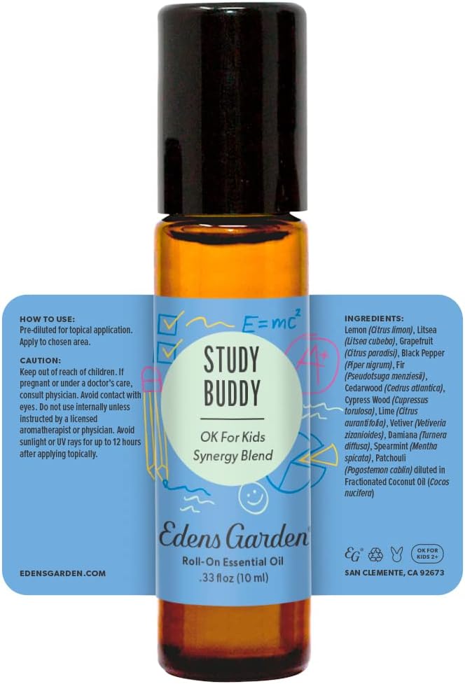 Edens Garden Study Buddy Essential Oil Roll-On Blend- 100% Pure Premium Grade, Natural, Therapeutic, Aromatherapy, Kid & Skin Safe, The Best for Wellness, Tension Pre-Diluted 10 ml (.33 fl oz)