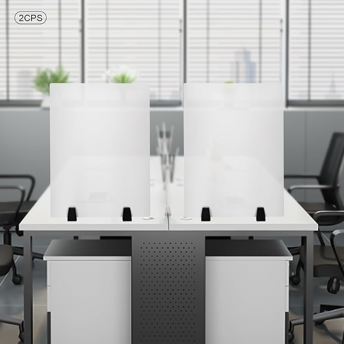 2 Packs Dual Frosted Plexiglass Desk Privacy Panels, 24 x 18 Inch Acrylic Cubicle Desk Dividers, Acrylic Frosted Partition Board, Desk Divider for Classrooms, Offices