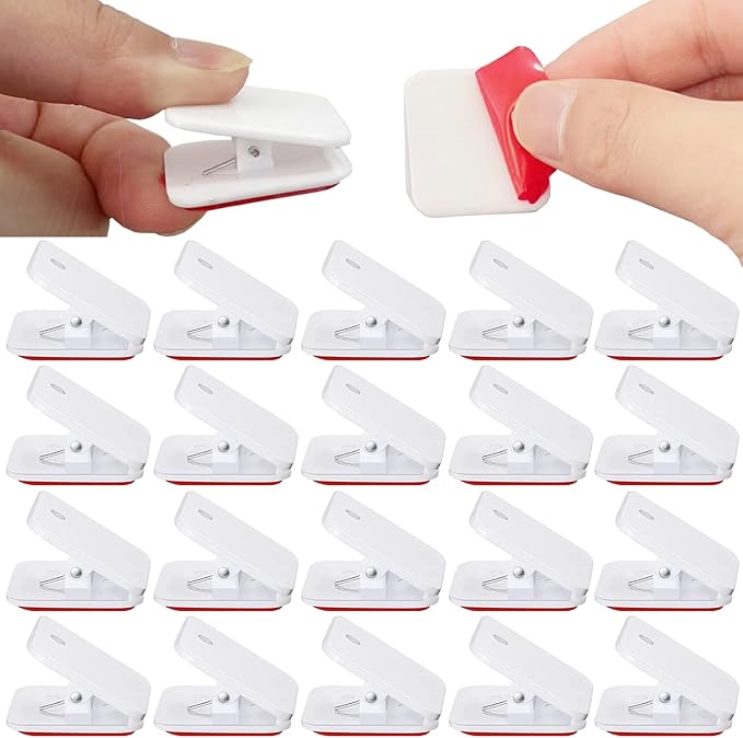 20 Pieces Self Adhesive Clips, Wall Clips,Tapestry Hangers,Photo Clips for Paper Flag Hanger,Sticky Clips for Teachers,Double-Sided Adhesive Spring Clips for Poster Home Office Rope