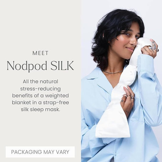 Nodpod Gentle Pressure Silk Sleep Mask | Strap-Free Design for Sleeping, Travel & Relaxation | Bead Filled, Machine Washable (Pearl)