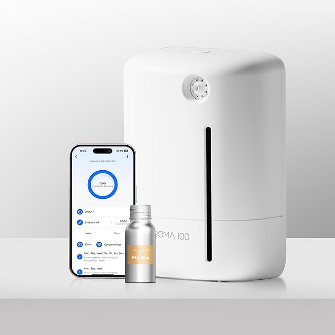 Hotel Scent Diffuser Starter Kit - Waterless Essential Oil Aromatherapy Diffuser - for Home -Cold Air Diffuser Machine for Large Room - App Control - Studio Scent Diffuser - Office Fragrance - White
