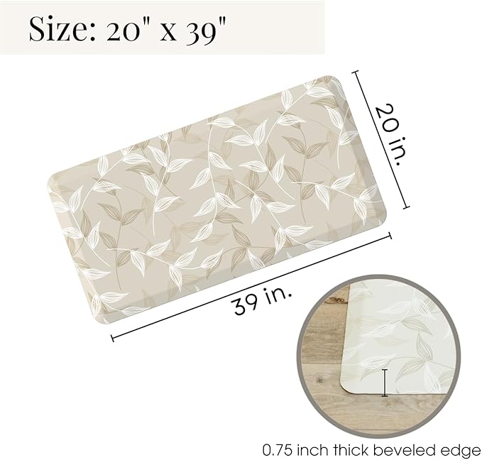 Anti Fatigue Mat by Laurel Lane Co. – Designer Anti Fatigue Mats for Kitchen Floor, Kitchen Mats for Floor, Desk Mat – Cushioned 0.75" Thick – Stain Resistant – Non-Skid Bottom – 20" x 39"