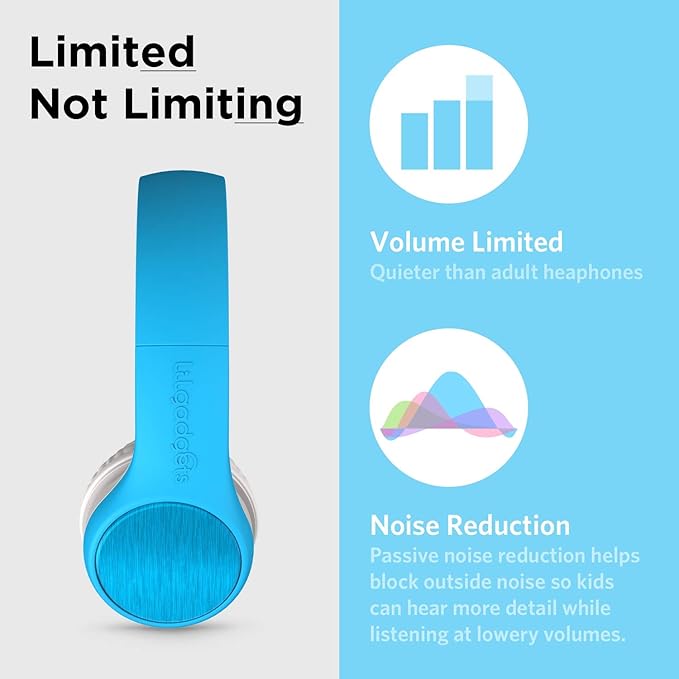 LilGadgets Connect+ Style On-Ear Kids Headphones with Microphone - SharePort Technology, SoftTouch Padding, Detachable Cable, Noise Reduction, Durable & Adjustable - Blue Headphones for Kids