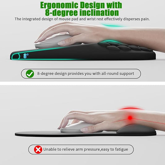 VAGAU Ergonomic Mouse Pad with Wrist Rest, Wrist Rest Pain Relief Mousepad Memory Foam Massage & Non-Slip PU Base for Carpal Tunnel Pain Relief - Gaming, Office, Home Use (Black)