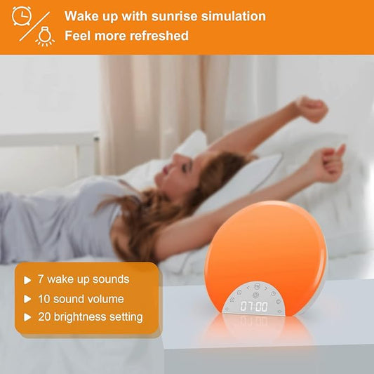 ANTDALIS Sunrise Alarm Clock Wake Up Light for Kids, Adults, Heavy Sleepers with Dual Alarms, Snooze, Sleep Aid with 7 Nature Sounds for Bedrooms with 8 Colors Night Light, FM Radio, Gift Ideas