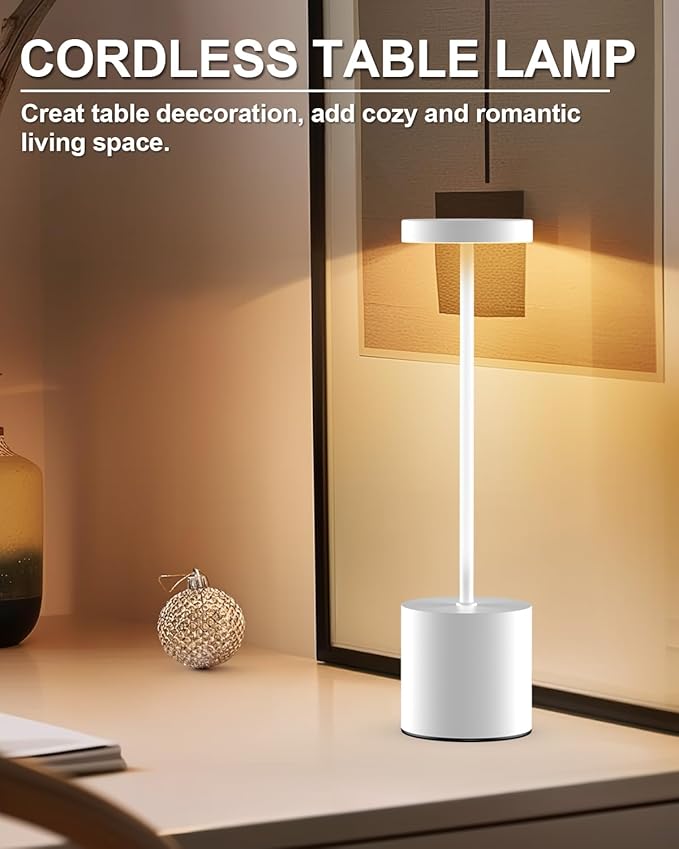Cordless Table Lamps Rechargeable Set of 2, Portable LED Desk Lamp, 5000mAh Battery Powered Wireless Table Light - 3 Color Dimmable Lighting for Restaurant Dining Patio Outdoor Bedroom(White)