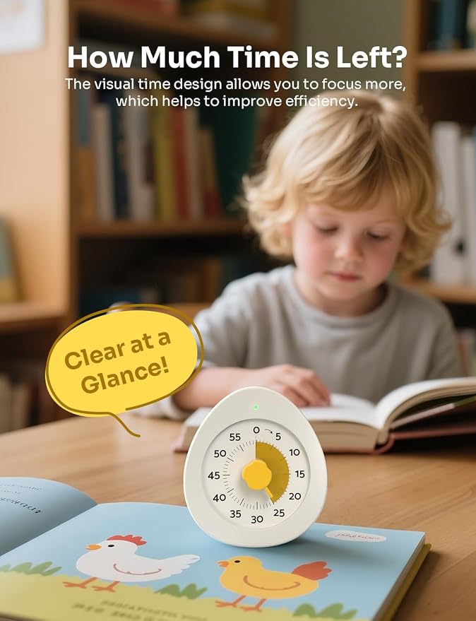LIORQUE Visual Timer for Kids, 60-Minute Countdown Kitchen Timers for Cooking, Kids Timer with Silent Operation & Countdown Pause for Teaching Classroom Office