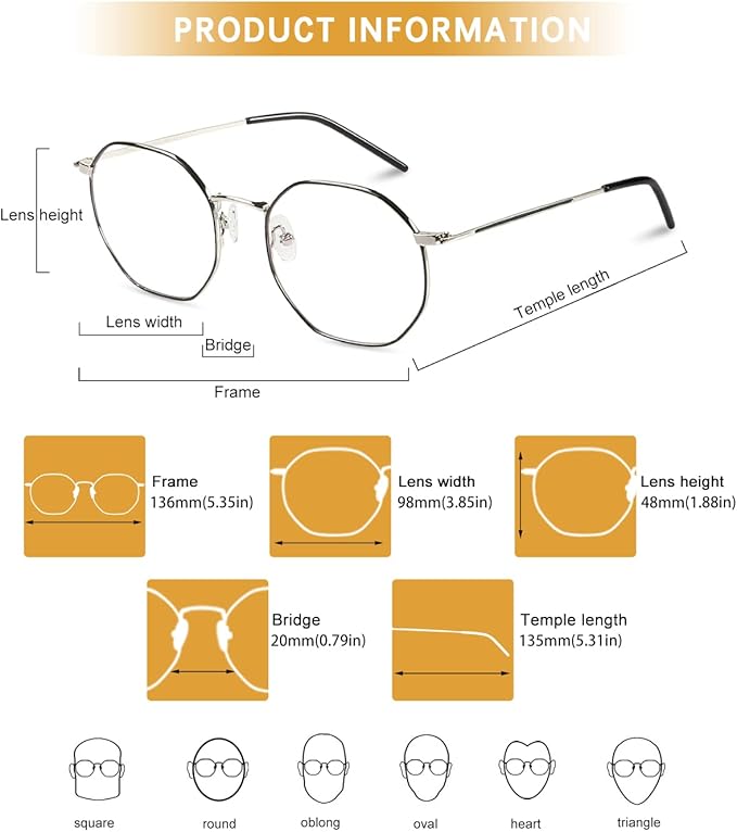 DUCO Small Round Blue Light Glasses For Women Men Blue Ray Blocking Glasses 8215