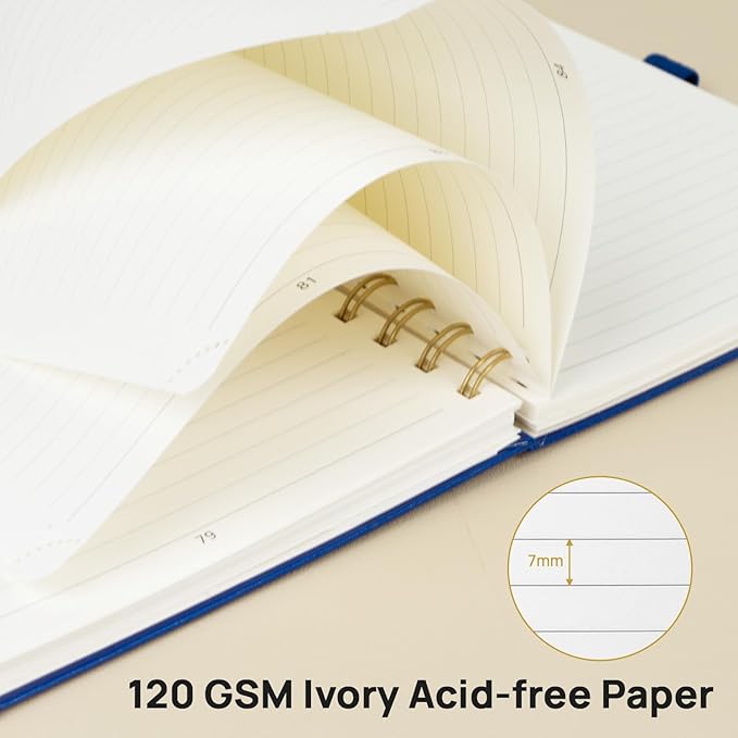 POPRUN Lined Spiral Journal Notebook for Women & Men, 7-1/4" x 9-1/2", 220 Numbered Pages, College Ruled Hardcover Notebook for Work, Journals for Writing, 120 GSM Thick Paper - Haze Blue