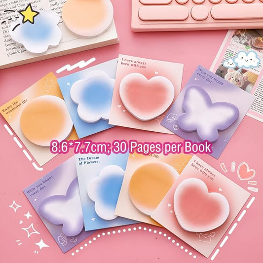 4Pack /120 Sheets Butterfly, Flower, Circle, Heart Shaped Sticky Notes for Studying Work