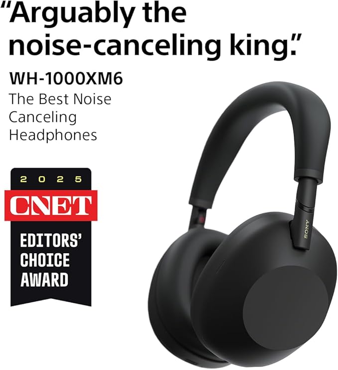 Sony WH-1000XM6 The Best Noise Canceling Wireless Headphones, HD NC Processor QN3, 12 Microphones, Adaptive NC Optimizer, Mastered by Engineers, Studio-Quality, 30-Hour Battery, Black