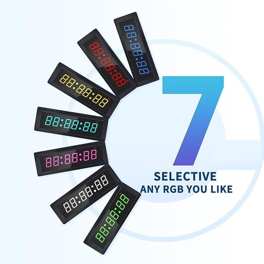 Gym Timer Clock with Remote Control & Wired Start/Stop Button,7 RGB Color, Programmable Interval Timer, Countdown/Up Stopwatch,Wall Clock for Home Gym Garage,Portable Training Accessories