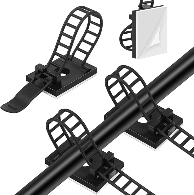 Segarty Cable Organizer Clips, 100 PCS Small Black Adjustable Cords Ties Clamps Self Adhesive Wire Holder Ideal Cord Management for Hanging Tidying Wires for PC Desk Car Wall Office Home Outdoors