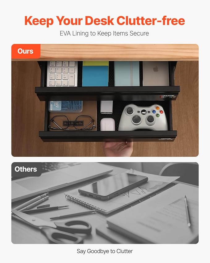 VEVOR Under Desk 2 Layer Slide Out Drawer, 16 inch Under Desk Pull-out Drawer for Home Office Sit Stand Workstation, Black