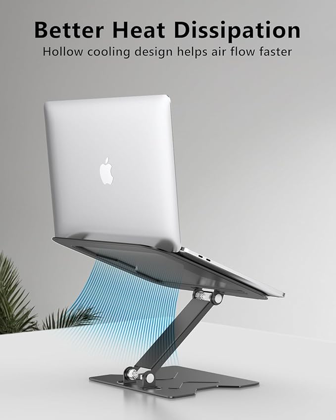 Adjustable Laptop Stand for Desk, Metal Foldable Laptop Riser, Portable Laptop Holder Mount, Ventilated Cooling Computer Notebook Stand for MacBook Air Pro, All 10-16'' Notebooks Laptops, Black
