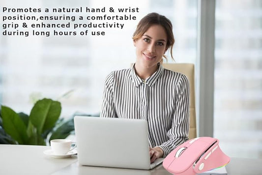 Ergonomic Mouse Dual Mode(Bluetooth+USB)Pink Rechargeable Vertical Carpal Tunnel Cordless Bluetooth Mice for PC/Laptop/Computer/Tablet/ipad/Macbook Air/Pro Office Work Women Girl Gift,Double Click Key