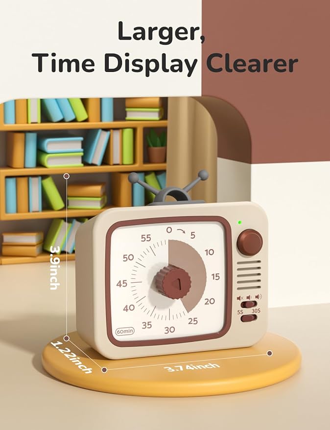 LIORQUE Visual Timer for Kids, 60-Minute Countdown Timers for Classroom Office Kitchen with Silent Operation, Kids Timer for Teaching with Cute Design
