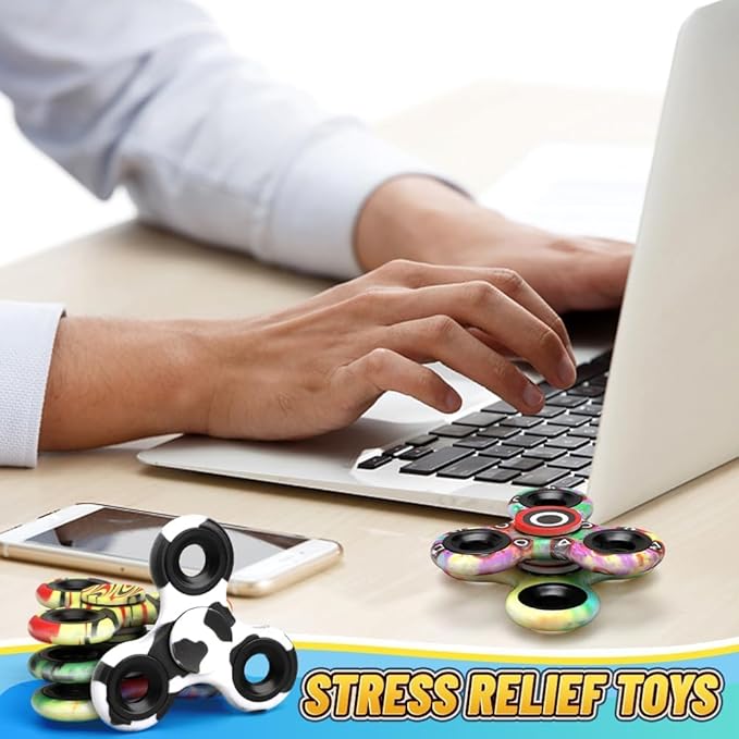 12 Pack Fidget Spinner Toy Bulk for Kids Adults, Metal Tri-Spinner Fidget Set, Hand Spinner for Stress Relief, Easter Birthday Goodie Bag Stocking Stuffers Classroom Prizes for Boy Age 3-12