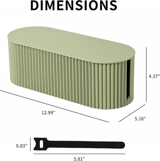 FABROK Cable Management Box, Cord Organizer Box with 10 Cable Ties, Power Strip Storage to Hide Charger Adapter Power Cord Charging Station(Small/Green)