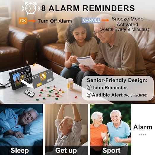 2025 New Digital Clock with Temperature/Humidity & Weather Forecast, Auto Time Sync Large Display, Custom Alarms & Medication Reminders, Ideal for Elderly(Black, 7-Inch)