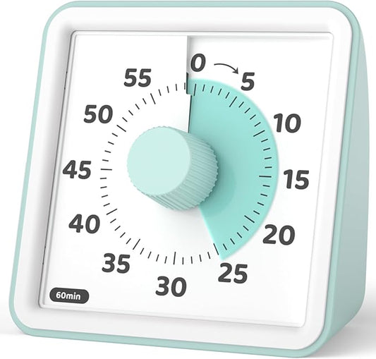 LIORQUE Visual Timer for Kids, 60-Minute Countdown Timers for Classroom Office Kitchen with Silent Operation, Kids Timer for Teaching (Batteries Included)