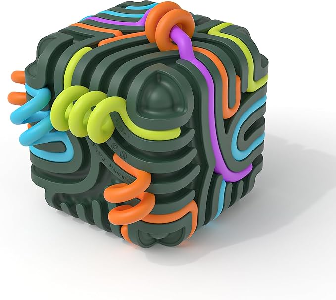 Accevo 3D Sensory Activity Board, Silicone Fidget Cube Toy for Stress Relief, Calming, Focus, ADHD and Autism, 5 Colors Sensory Toys Game Controller for Kids 3+ & Adults with 15 Strings