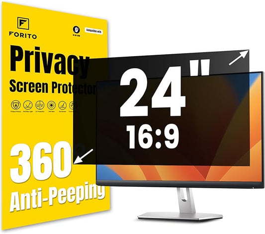 F FORITO 24 Inch 16:9 360°Privacy Screen Protector for Computer Monitor, Removable Eye Protection Anti Blue Light Anti Glare Computer Screen Privacy Shield for All 24" Widescreen Monitors