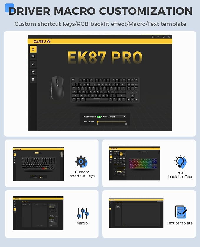 DAREU EK87PRO 80% Wireless Mechanical Keyboard,TKL Tri-Mode RGB Gaming Keyboard with Hot-Swappable South-Facing LEDs Socket,PBT Keycaps,Gasket Mount,6-Layer Padding,Custom Linear Switch for Win/Mac