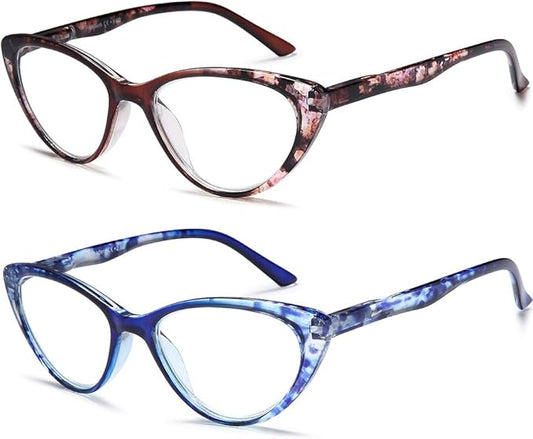 EYEURL Cat Eye Reading Glasses for Women 2 Pair Blue Light Blocking Readers 2.75 Comfort Spring Hinge Lightweight Eyeglasses Anti Glare for Ladies