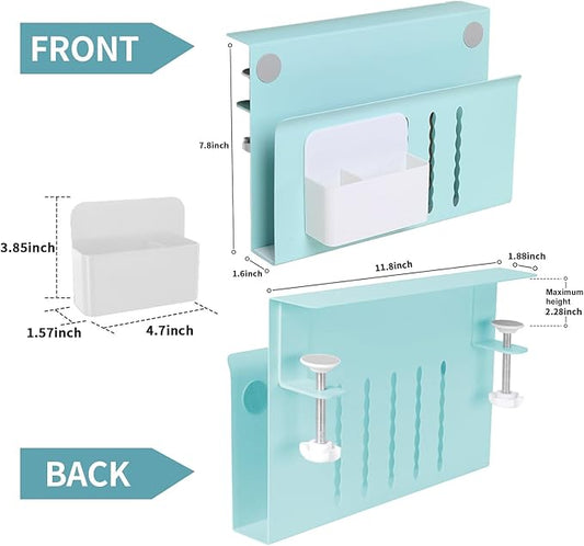 Desk Side Storage Organizer, Under Desk Laptop Holder Clamp on Table Shelf, No Drill Laptop Mount with Magnetic Pen Holder, Hanging Table Organizer for Office and Home