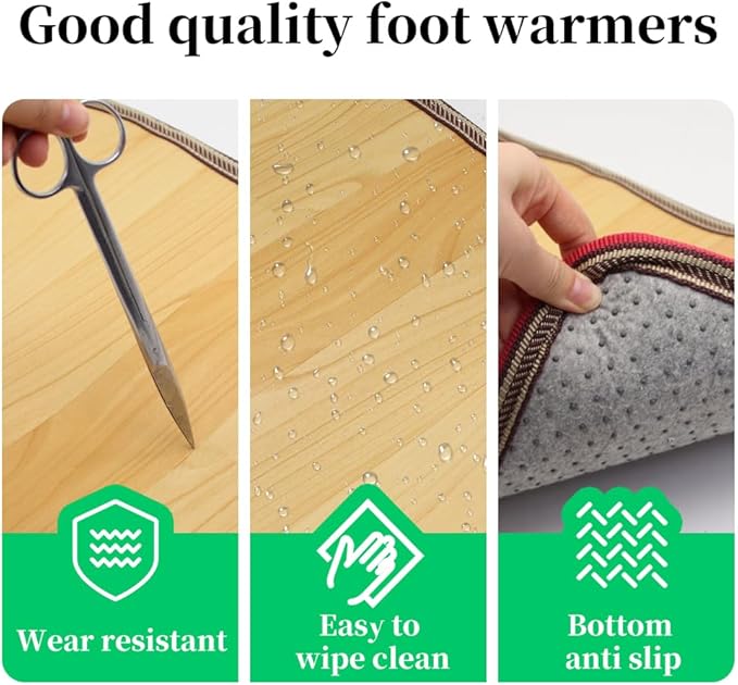 Heating Floor Mat 110V Adjustable Temperature 19.7×12.2" Carbon Crystal Heated Foot Warmers Under Desk for Office, Home